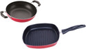 NIRLON 3 Layer Non-Stick Coating Non Induction Base Aluminium Cookware 2-Piece Set Grill Pan 26 cm diameter 1.8 L capacity