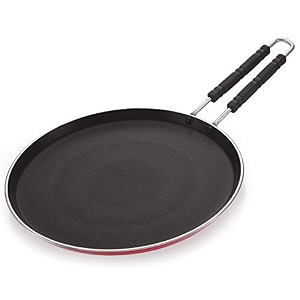 nirlon 5mm aluminium non stick kitchen utensil for cooking flat dosa tawa with wire handle 27cm red