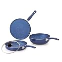 Nirlon Bling 4-Piece Aluminium Non Stick Dishwasher Safe Induction Cookware Gift Set with Glass Lid, Blue