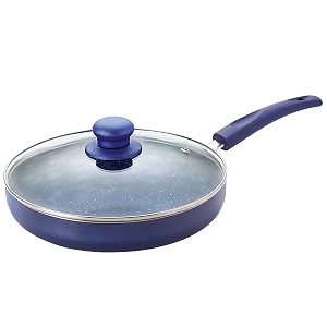 nirlon bling aluminium non-stick induction base fry pan with glass lid 24cm - 19 liter color - blue