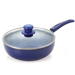 nirlon bling induction base non stick aluminium deep kadhai with glass lid 240mm 3 ltr color - blue