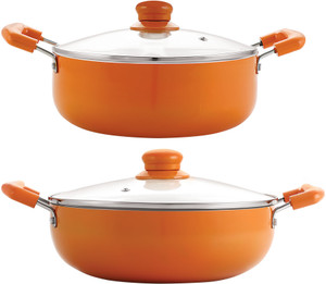 nirlon ceramic aluminum non stick kadhai 24cm  casserole 26cm pot 24 cm diameter 42 l capacity with lid aluminium non-stick induction bottom