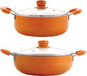 NIRLON Ceramic Aluminum Non stick Kadhai 24cm & Casserole 26cm Pot 24 cm diameter 4.2 L capacity with Lid (Aluminium, Non-stick, Induction Bottom)