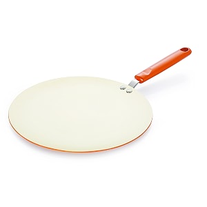 nirlon ceramic cooking concave roti tawa 26cmheat-resistant handle heavy guage 4mm thick aluminum cookware for inductiongas stove top 3-layer nonstick coatingsorangeceramic_concave_tawa 26cm