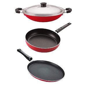 nirlon kitchenware non stick aluminium cookware gift set of 3 pieces 26mmft12appachatti_fp12