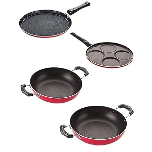 nirlon non stick aluminium cooking pan and pot utensils combo kitchen set of 4 pieces 26mm_ft13_kd10_kd14_up4