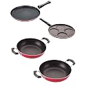 Nirlon Non Stick Aluminium Cooking Pan and Pot Utensils Combo Kitchen Set of 4 Pieces (2.6mm_FT13_KD10_KD14_UP4)