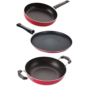 nirlon non stick aluminium cookware essential gift set of 3 pieces with bakelite handle26mm_ft11_kd13_fp12