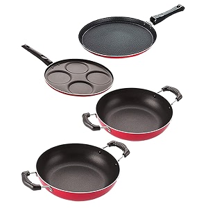 nirlon non-stick aluminium cookware essential combo gift set of 4 pieces with bakelite handle26mm_ft13_kd10_kd13_up4