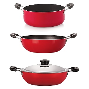 nirlon non-stick kadhai and casserole combo cookware set