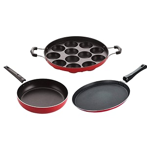 nirlon non stick pots and pans non stick cookware set of 3 pieces with bakelite handle26mmft12appam_fp12