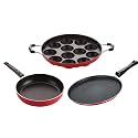 Nirlon Non Stick Pots and Pans Non Stick Cookware Set of 3 Pieces with Bakelite Handle(2.6mmFT12+APPAM_FP12)