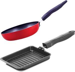 nirlon non-stick red gas stove compatible cookware pan  mini toast pan-2 pcs combo induction bottom non-stick coated cookware set ptfe non-stick aluminium 2 - piece