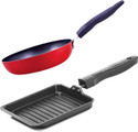 NIRLON Non-Stick Red Gas Stove Compatible Cookware Pan & Mini Toast Pan-2 Pcs Combo Induction Bottom Non-Stick Coated Cookware Set (PTFE (Non-stick), Aluminium, 2 - Piece)