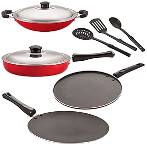 nirlon nonstick coated aluminium 7 pcs set of concave tawa-285cmfry pan-24cmappachatti-225cmsmart tawa-29cm amp 3 spoon 26mm_ct12_fp12_chatti_st12_3spn