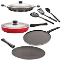 NIRLON Nonstick Coated Aluminium 7 Pcs Set of Concave Tawa-28.5cm,Fry Pan-24cm,Appam-12 Cavity,Smart Tawa-29cm &amp; 3 Spoon (2.6mm_CT12_FP12_AP(12)_ST12_3SPN)