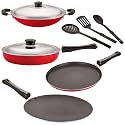 NIRLON Nonstick Coated Aluminium 7 Pcs Set of Concave Tawa-28.5cm,Fry Pan-24cm,AppaChatti-22.5cm,Flat Tawa-27cm &amp; 3 Spoon (2.6mm_CT12_FP12_CHATTI_FT12_3SPN)