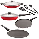 NIRLON Nonstick Coated Aluminium 7 Pcs Set of Concave Tawa-28.5cm,Fry Pan-24cm,AppaChatti-22.5cm,Smart Tawa-26.5cm &amp; 3 Spoon (2.6mm_CT12_FP12_CHATTI_ST11_3SPN)
