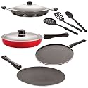 NIRLON Nonstick Coated Aluminium 7 Pcs Set of Concave Tawa-28.5cm,Fry Pan-24cm,Appam-12 Cavity,Smart Tawa-26.5cm &amp; 3 Spoon (2.6mm_CT12_FP12_AP(12)_ST11_3SPN)