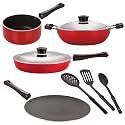 NIRLON Nonstick Coated Aluminium 7 Pcs Set of Concave Tawa-28.5cm,Deep Kadhai-22cm,Sauce Pan-16cm,Fry Pan-24cm & 3 Spoon (2.6mm_CT12_DKDM_SPM_FP12_3SPN)