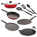 NIRLON Nonstick Coated Aluminium 7 Pcs Set of Concave Tawa-28.5cm,Deep Kadhai-22cm,Tapper Pan-22cm,Smart Tawa-29cm &amp; 3 Spoon (2.6mm_CT12_DKDM_TP_ST12_3SPN)