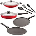 NIRLON Nonstick Coated Aluminium 7 Pcs Set of Concave Tawa-28.5cm,Fry Pan-24cm,AppaChatti-22.5cm,Smart Tawa-29cm &amp; 3 Spoon (2.6mm_CT12_FP12_CHATTI_ST12_3SPN)