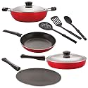 NIRLON Nonstick Coated Aluminium 7 Pcs Set of Concave Tawa-28.5cm,Deep Kadhai-22cm,Tapper Pan-22cm,Fry Pan-24cm &amp; 3 Spoon (2.6mm_CT12_DKDM_TP_FP12_3SPN)