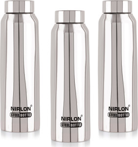nirlon stainless steel fridge water bottle 1000 ml steel bottle pack of 3 silver