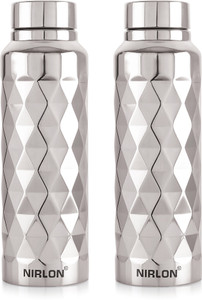 nirlon stainless steel fridge water bottle 1000 ml steel bottle pack of 2 silver