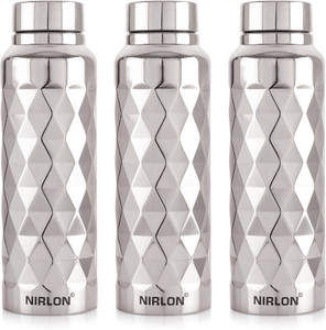 nirlon stainless steel fridge water bottle 1000 ml steel bottle pack of 3 silver