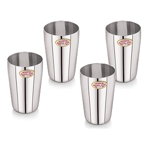 nirlon stainless steel long heavy gauge glass set of 4 350ml