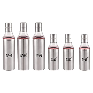 nirlon stainless steel oil dispenser leakproof kitchen oil amp vinegar set of 06