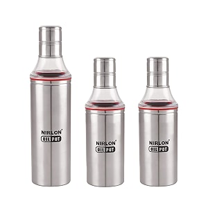 nirlon leak proof stainless steel oil pot 1000ml 600ml 600ml combo pack of 03