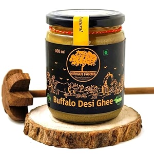 nirvan farms pure buffalo desi ghee- a2 bilona-natural and organic-200 mlsample pack-light brown
