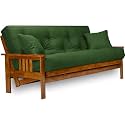 Nirvana Futons Stanford Futon Set - Full Size, Frame, 8" Mattress, Twill Hunter Green Cover