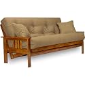 Nirvana Futons Stanford Futon Set - Queen Size, Frame, 8" Mattress, Microfiber Sussex Khaki Cover
