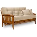 Nirvana Futons Westfield Futon Set with Microfiber Sussex Khaki Mattress Included - Full Size, Heavy Duty Solid Wood, Easily Converts into a Bed