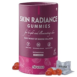 nirvasa skin radiance gummies skin marine collagen builder 60 gummy pack  vitamin c amp e hyaluronic acid glutathione  collagen gummies for women amp men  super tasty gluten gelatin free