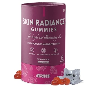nirvasa skin radiance gummies skin marine collagen builder 60 gummy pack  vitamin c amp e hyaluronic acid glutathione  collagen gummies for women amp men  super tasty gluten gelatin free
