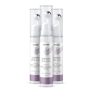 nirvasa under eye gel cream with roll-on 3x15ml  with hyaluronic acid peptides amp more  reduces dark circles puffiness amp fine lines  restores moisture amp firms skin  for all skin types  pack of 3