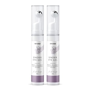 nirvasa under eye gel cream with roll-on 2x15ml  with hyaluronic acid peptides amp more  reduces dark circles puffiness amp fine lines  restores moisture amp firms skin  for all skin types  pack of 2
