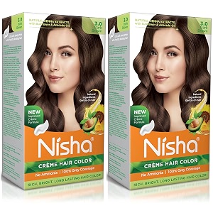 nisha ammonia free creme hair color 3 dark brown hair color for women and men hair color dark brown hair color long lasting semi permanent hair color pack of 2 