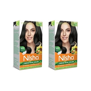 nisha creme hair color permanent hair colour natural black silky amp shiny 100 grey coverage amp ammonia free color with natural henna extract 60g60ml
