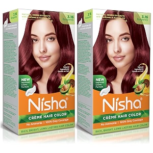 nisha cream hair color 120 mleach with rich bright long lasting shine hair color no ammonia cream formula smooth care for your precious hair pack of 2 burgundy 316