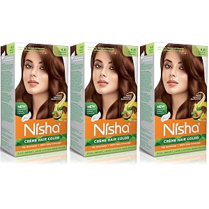 nisha cream hair color 120 mleach with rich bright long lasting shine hair color no ammonia cream formula smooth care for your precious hair natural brown 4 pack of 3 