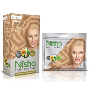 nisha cream hair color rich bright long lasting hair colouring for ultra soft deep shine 100 grey coverage conditioning with natural herbs 60gm jumbo  40gm sachet pack ultra blonde