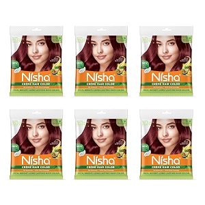 nisha cream hair color rich bright long lasting hair colouring for ultra soft deep shine 100 grey coverage conditioning with natural herbs burgundy pack of 6 