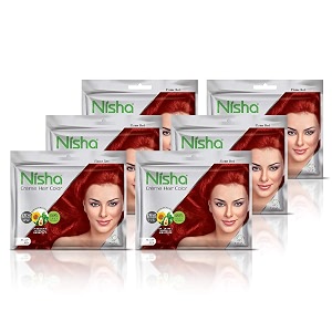 nisha cream hair color rich bright long lasting hair colouring for ultra soft deep shine 100 grey coverage conditioning with natural herbs flame red pack of 6