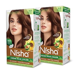 nisha creme hair color permanent hair colour natural brown silky amp shiny 100 grey coverage amp ammonia free color with natural henna extract 60g60ml