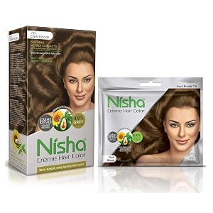 nisha cream hair color rich bright long lasting hair colouring for ultra soft deep shine 100 grey coverage conditioning with natural herbs 60gm jumbo  40gm sachet pack dark blonde 